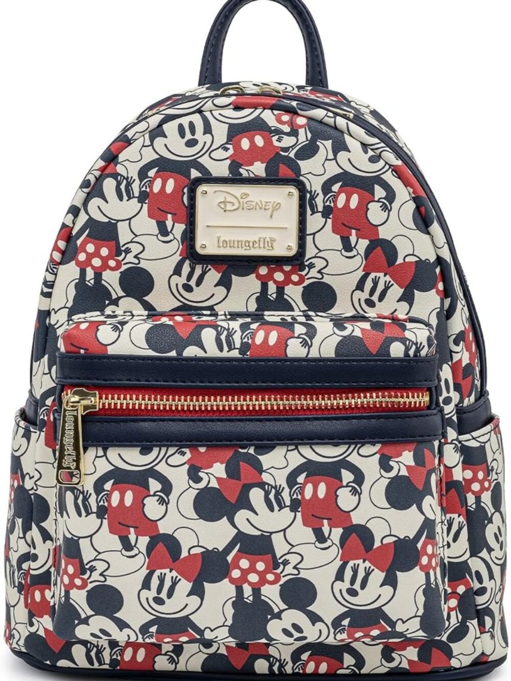 Chic Disney Mickey & Minnie Mouse Mini Backpack Handbag - AOP Red & Navy Design